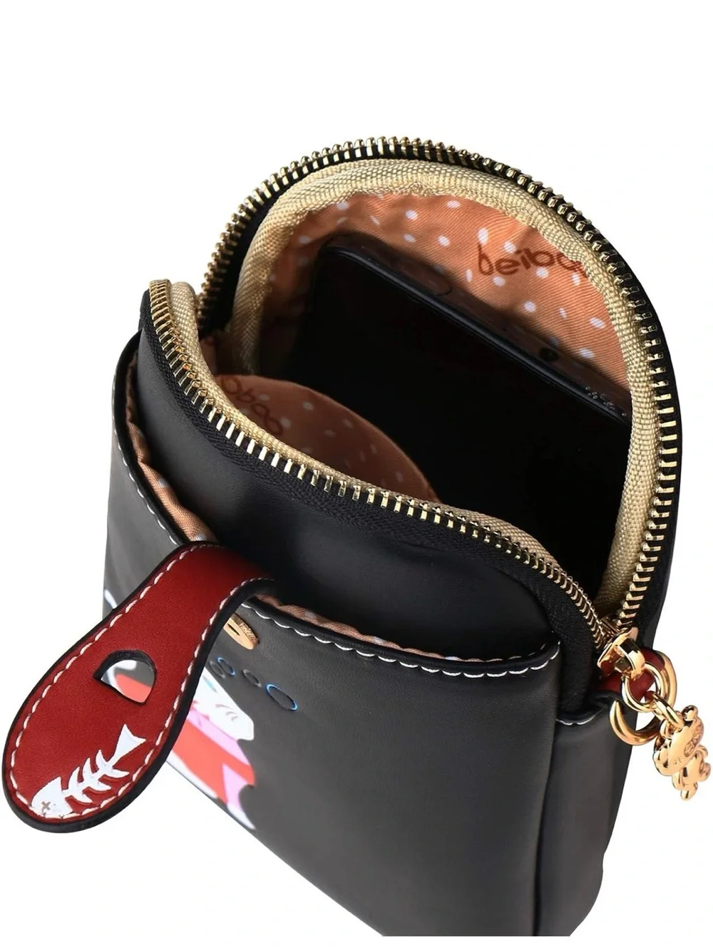 Black Cat Print Crossbody Bag with Red Accents - Picture 2 of 4